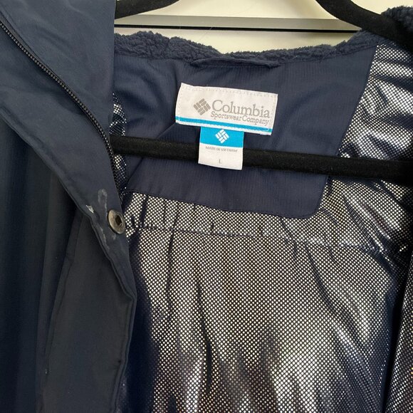 Columbia Omni-Heat Womens-Large Suttle Mountain Long Insulated Jacket Navy - Picture 4 of 4